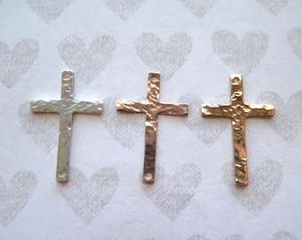 Hammered Sideways Cross Charm: 14k Gold Filled & Sterling Silver (22.5x14.5 mm)