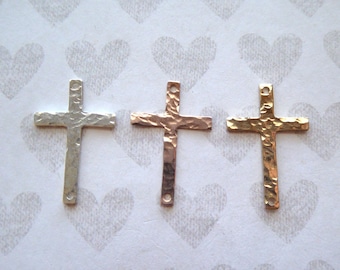 1-10 pcs, SIDEWAYS CROSS Charm Pendant Link Connector, HAMMERED, 14k Gold Filled & Sterling Silver / 22.5x14.5 mm, wholesale c22 h