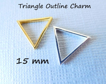 1 to 10 pcs, TRIANGLE Pendant Charm Link Connector, Triangle Outline 15 mm, 24k Gold Vermeil or Sterling Silver, MEDIUM art solo to.15 to tb