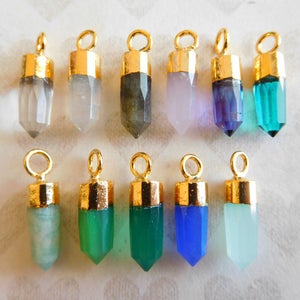 Gemstone Spike Points Needle Pendant Charm / 13-15x5 mm / Sterling Silver or 24k Gold Vermeil, gcp20 gc ll