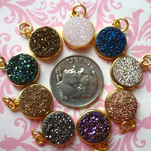 Druzy Pendant, Druzy Charm Drusy Charm Drusy Pendant Drop Dangle / 11mm, 24k Gold Vermeil or Sterling Silver Bezel Gemstone, gcp10 gp ll