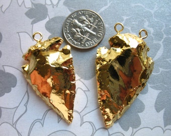 Jasper Arrowhead Pendant Charm Arrow Head, 24k Gold Electroplate, ~35-60+ mm, 1 - 1.5", 1 or 2 top loop, ap10.5 js jl ah