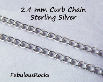 2.4 mm Sterling Silver CURB CHAIN, Wholesale Chain, Extender Chain Charm Bracelet Necklace Chain 925 SS Unfinished Jewelry Chain mmss m99 hp