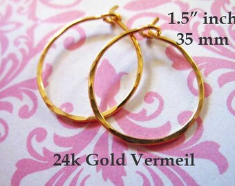 1-10 pairs / GOLD HOOP Earwires Ear Wires Earrings  Artisan Hammered Beading Hoops, 24k Gold Vermeil, 1.5", 1 1/2"   ihm.h ih bh V2 aac