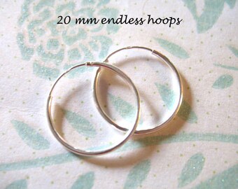 1-10 pairs / HOOPS Earrings, Sterling Silver Endless Hoops Earwires Ear Wires  20 mm, 0.8" inch Small Everyday Hoops ihs eh.20 solo ih