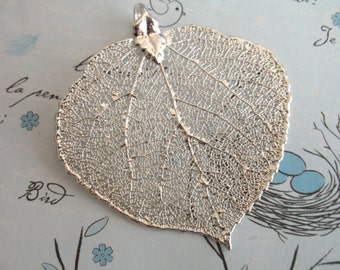 Genuine Real ASPEN Leaf Pendant Charm, Aspen Leaf Dipped in Sterling Silver or 24k Gold, 1.5-2+", LARGE, nature jewelry wedding favors gdc
