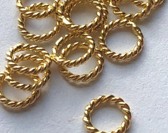 24k Gold Vermeil Twisted Jump Rings: Thick, 6mm, 18 Gauge