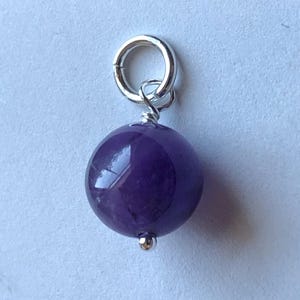 Amethyst Pendant Charm: 9mm Round, Sterling Silver or Gold Filled