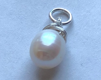 White Pearl Charm Pendant, Bridal Jewelry, June Birthstone