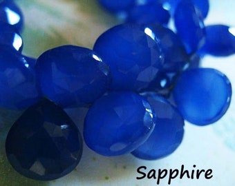 2-20 pcs / Chalcedony Briolettes Heart Beads / 10.5-12 mm, Sapphire Blue Faceted Gemstone, September Birthstone, brides bridal solo 1012 bgg