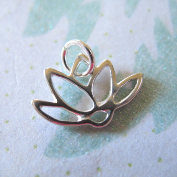 Sterling Silver LOTUS Flower Charms Pendants, Lotus Blossom Outline, 2 pcs, 12.5x14.5 mm, yoga buddhism jjt sf.lotus