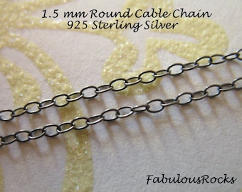 Oxidized Sterling Silver Cable Chain, 1.5mm Round, Bulk Wholesale