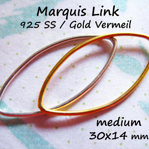 Marquise Link Earring Findings: 24k Gold Vermeil or Sterling Silver (28x14 mm)