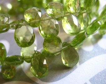 Shop Sale..  5 pcs, PERIDOT Pear Briolettes, 8-9 mm, Luxe AAA, Granny Apple Green, faceted, August birthstone wholesale gem beads 89