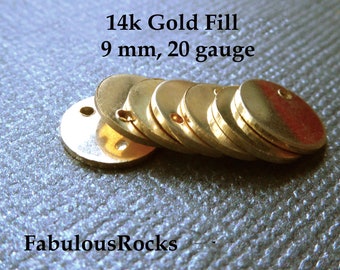 14k Gold Filled Discs Blanks, 9 mm,  3/8", 20 gauge Thick Circle Sequins Tags, USA made stamping blank blank110 blank9 v2 solo