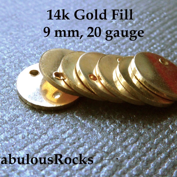 14k Gold Filled Discs Blanks, 9 mm,  3/8", 20 gauge Thick Circle Sequins Tags, USA made stamping blank blank110 blank9 v2 solo