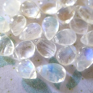 Rainbow MOONSTONE Pear Briolettes / 2-20 pcs, AAA, 7-9 mm / Smooth Moonstone / brides bridal blue flashes june birthstone 79 solo b image 2