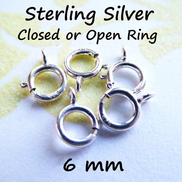 Sterling Silver Spring Ring Clasp, 6mm, Open or Closed Loop, Jewelry Supplies