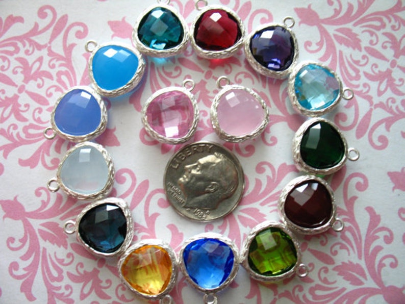 wholesale supply 10 pcs 10/% Less Glass Pendants Bezel Charms Earring Drops,Clear Crystal GP1.C Gold or Silver Plated Brass 16x13 mm