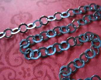 Oxidized Sterling Silver Chain, Rolo Chain by the foot, Flat Links, 3.8 mm, wholesale extender chain LL. L551.ox