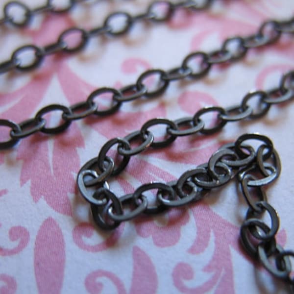 Oxidized Sterling Silver Cable, 3-50 feet, Flat Cable Necklace Chain Bulk, 3.5x2.5 mm, antique wholesale mmss m55 ox