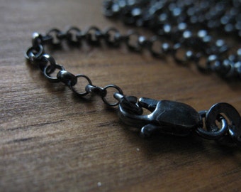 1 pc, 16 17 18 inch, Oxidized ROLO CHAIN, Sterling Silver Chain, 2 mm Rolo Finished Chain, vintage chain done.. d22.d solo..ox