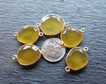 1-10 pcs, CHALCEDONY Gemstone Connector Link Pendant Charm, 20-25 mm, YELLOW, Sterling Silver or 24k Gold Plated, gc ll GCL8 solo