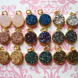 Drusy Druzy Pendant Charm / 1-50 pcs, 11 mm / 24k Gold Vermeil or Sterling Silver, choose color / jewelry making supplies gcp10 gp ll