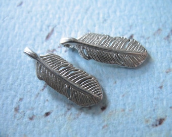 1-5 pc, Sterling Silver FEATHER Leaf Pendant Charms, Bird Feather, 16.5x6 mm, bird nature organic wholesale findings solo f16 gdc