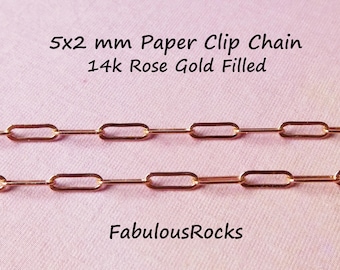 1-100 feet Drawn Elongated Paper Clip Chain, 5x2 mm 14k Rose Gold Fill Chain Wholesale Paperclip Paper Clip Necklace Chain sgf S98 q solo