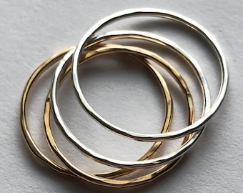 Hammered Sterling Silver Stacking Ring, Gold Fill Knuckle Ring