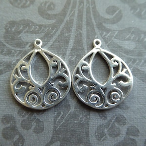 1-10 pcs, Tear Drop Teardrop Earring Drop Dangle Charm Pendant Link / 20x16.5 mm, Sterling Silver Filigree Teardrop, td16 f