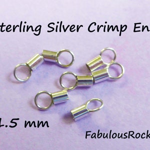 1 to 25 prs, 1.5 mm CRIMP END Tubes End Caps Crimp End Beads Endcaps with Loop, Sterling Silver Jewelry Finding Supplies Wholesale cet1.5