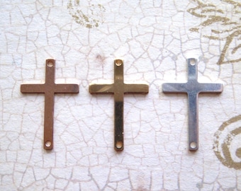 Sideways Cross Charm, 14k Gold Filled & Sterling Silver, Religious Pendant (22.5x14.5 mm)