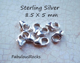 スターリングシルバー製ロブスタークラスプ、ジュエリーパーツ（8.5 x 5 mm）
