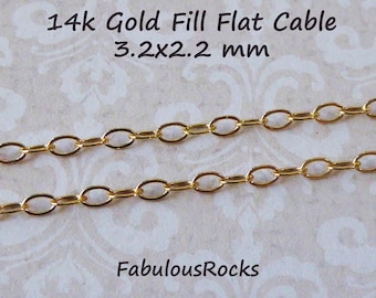 1-100 ft / Gold Filled Chain, 2.2 Flat Cable CHAIN Wholesale Chain Bulk Footage Necklace Chain Bracelet Jewelry Chain mgf60 m60 solo