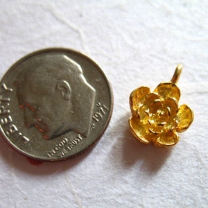 2 pcs, Rose Flower Charm Pendant, 24k Gold Vermeil, 12.5X9 mm, 3d artisan organic nature floral brides bridal wholesale findings image 2