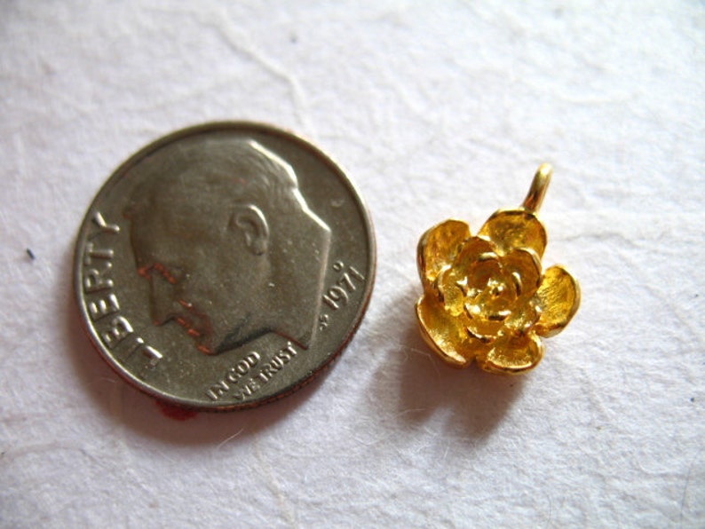 2 pcs, Rose Flower Charm Pendant, 24k Gold Vermeil, 12.5X9 mm, 3d artisan organic nature floral brides bridal wholesale findings image 2