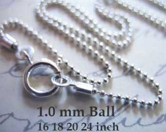 1-100 pcs / 16 18 20 inch, 1 mm Sterling Silver BALL Chain, Bead CHAIN, Finished Necklace Chain Neck Chain Wholesale / d33 done solo..hp