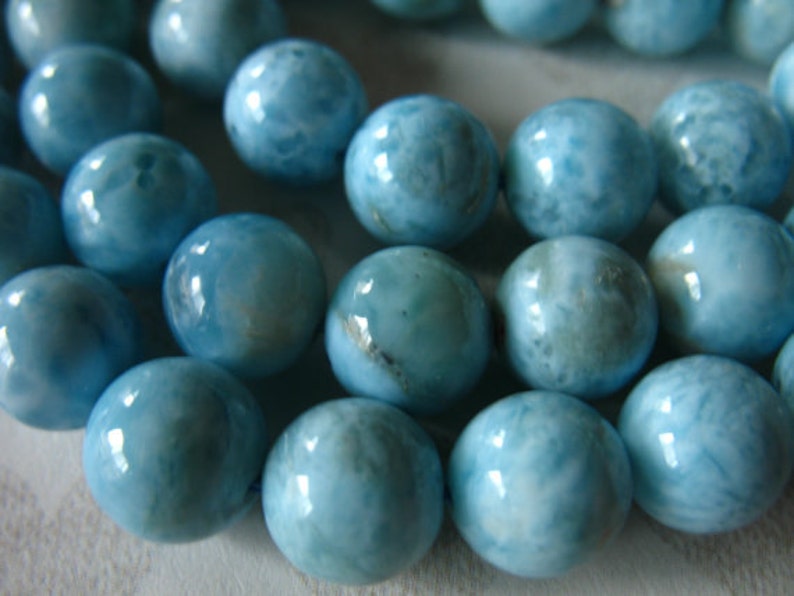 2-50 pieces / LARIMAR Beads, 7 mm Round Smooth Loose Gemstone Beads, LUXE AAA / Aqua Blue, Dominican Republic Gems roundgems.7b true solo image 2