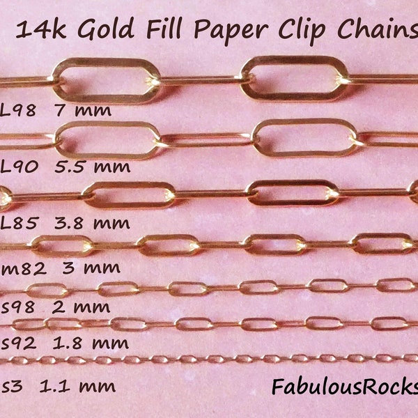 14k Gold Filled Chain, 1 2 3 4 5.5 7 mm Drawn Cable Necklace Chain, Paperclip Chain Paper Clip Chain, Wholesale Jewelry Chains, solo sgf q