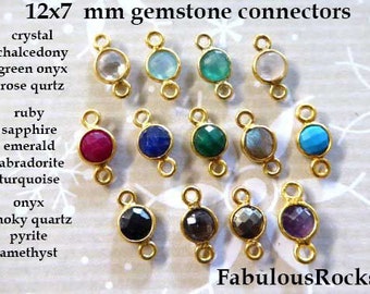 10-100 pcs / Bezel Gemstone Connectors Links / 12x7 mm, Petite Tiny, u pick gems / Sterling Silver or Vermeil, wholesale sgc gcl5 gc