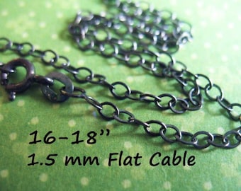 16 17 or 18 inch, Oxidized Chain - FINISHED CHAIN, Sterling Silver 1.5 mm Flat Cable Wholesale vintage antique d66.16 d66.17 d66.18 tpc solo