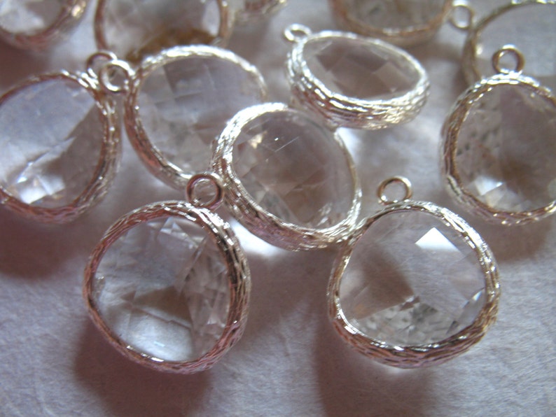 wholesale supply 10 pcs 10/% Less Glass Pendants Bezel Charms Earring Drops,Clear Crystal GP1.C Gold or Silver Plated Brass 16x13 mm