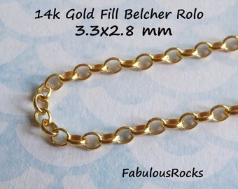14k Gold Filled Rolo Chain: Belcher Necklace Bracelet Chain (3.3x2.8 mm)