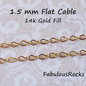 5 ft Bulk DIY Jewelry Supply Wholesale Dainty 14k Gold Fill Chain, 1.5 mm 14k GF Flat Cable Chain Petite Gold Chain  ssgf s1 sgf1 t q solo