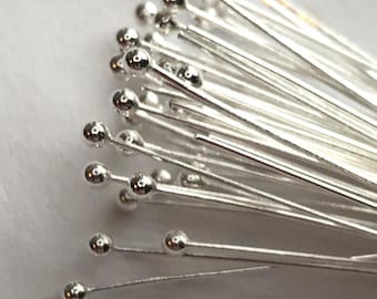 Sterling Silver Ball Head Pins, 28 Gauge, 25mm Jewelry Supplies