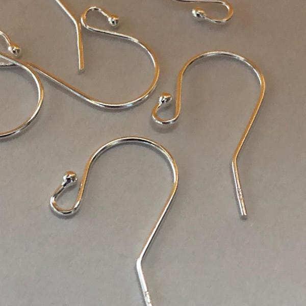 Sterling Silver Ear Wires, BULK, Shepherd Hook, 21x12 mm, Simple Ear Hooks