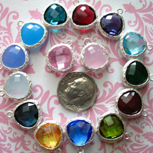 1-100 pc, Bezel Gemstone Gem Stone Pendants Charms, 16x13 mm, Glass, Birthstone Charms, Silver or Gold Brass, jewelry  supplies GP1 ll gp