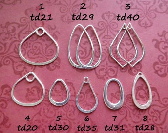 1 to 10 pcs / Teardrop Link Tear Drop Links Earring Findings Sterling Silver Teardrops td21 td19 td22 td28 td40 td16 td35 td30 td31 f s